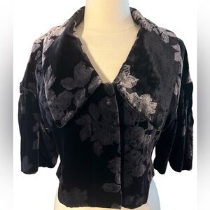 Nine West Black & Gray Floral Velvet 3/4 sleeve Blazer w/Button front Size 2P